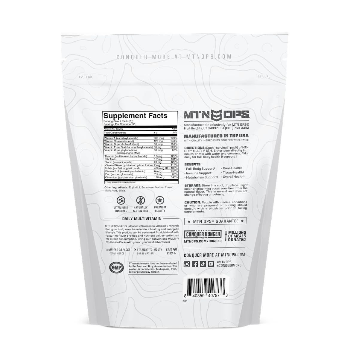 MTN OPS Multi‑V STM On‑the‑Go Daily Multivitamin for Men, Women & Kids – Straight‑to‑Mouth Vitamin C D3 B Zinc Packs – Gluten Free, Natural Flavors, 30 Servings MTN OPS uk supplements