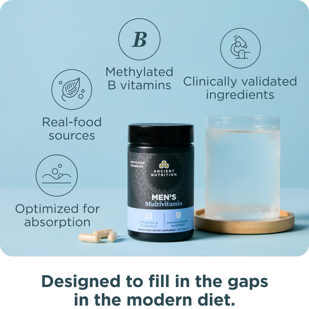 Ancient Nutrition Multivitamin for Men, Multi Men's, Methylated Vitamin D, C, E, B12, Zinc, Magnesium, Supports Healthy Immune System and Bone Health, 90 Ct Ancient Nutrition uk supplements