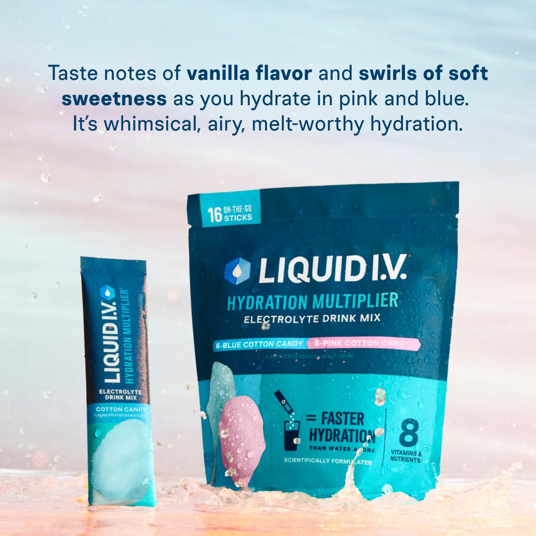 Liquid I.V.® Hydration Multiplier - Cotton Candy | Electrolyte Powder Drink Mix | 1 Pack (16 Servings) Liquid I.V. uk supplements