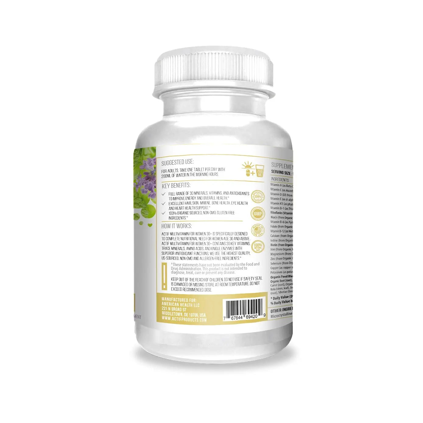 Actif Organic Multivitamin for Women Age 30+ with 30 Organic Vitamins and Organic Herbs, Non-GMO, Made in USA, 2-Month Supply ACTIF uk supplements