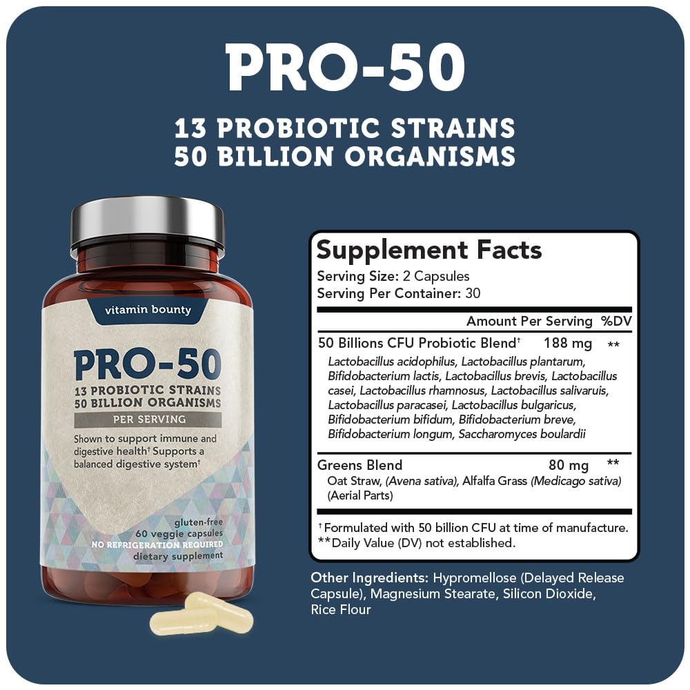 Vitamin Bounty Pro-50 Probiotics - 13 Probiotic Strains, Gut Health, Digestive Health Vitamin Bounty uk supplements