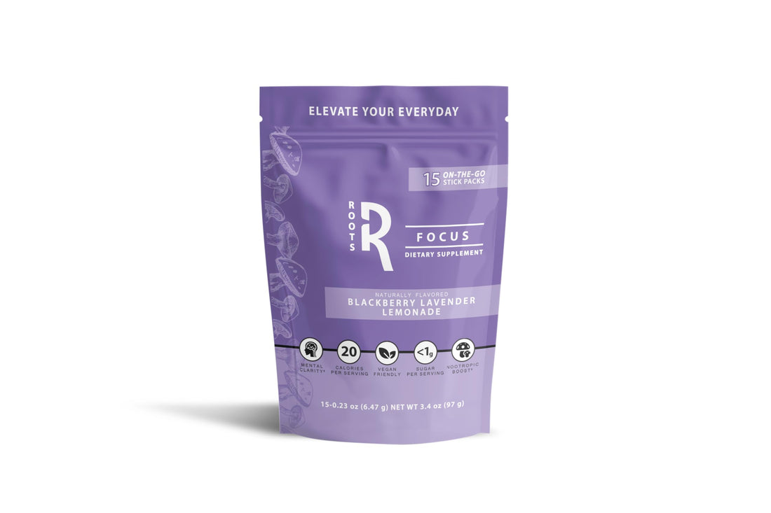 Roots Focus Brain Supplement - Nootropic Mushroom Supplement Powder for Memory, Focus, Energy - Lion's Mane, Cordyceps, and Reishi Mushrooms with Caffeine - Blackberry Lemonade, 15 On the Go Packets Silver Star Nutrition uk supplements