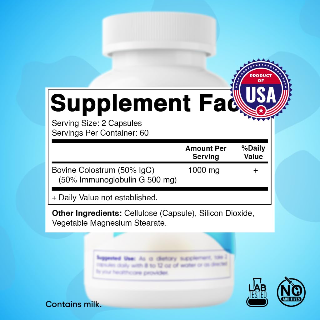 Vitamatic Bovine Colostrum Supplement 1000 mg per Serving - 50% Highest IgG - Supplement for Gut Health, Hair Growth, Beauty, Muscle Recovery, & Immune Support - 120 Capsules Vitamatic uk supplements