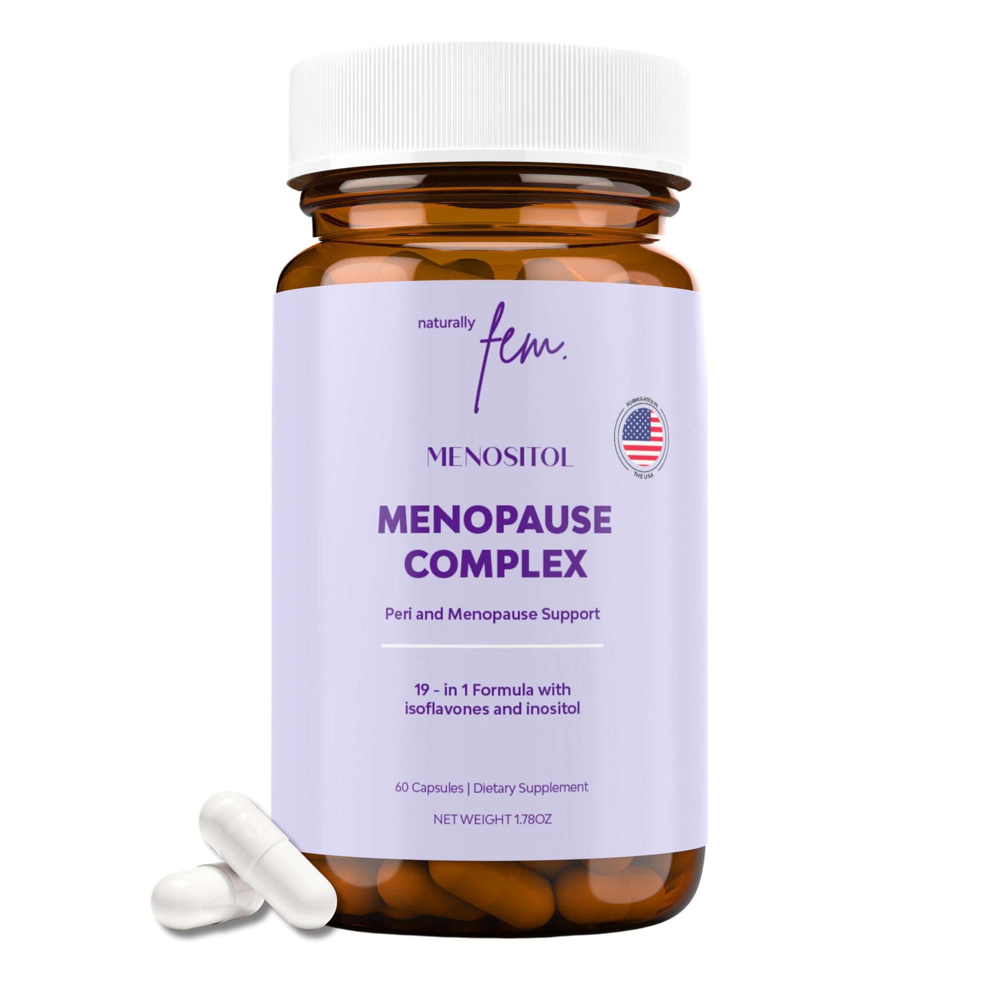 Inositol FEM Menositol 19-in-1 60Caps, Perimenopause & Menopause Supplements for Women Weight Loss with Myo-Inositol, D-chiro and Isoflavones, Control Metabolic Health, 100% Natural, Hormone, SoyFree QSTA uk supplements