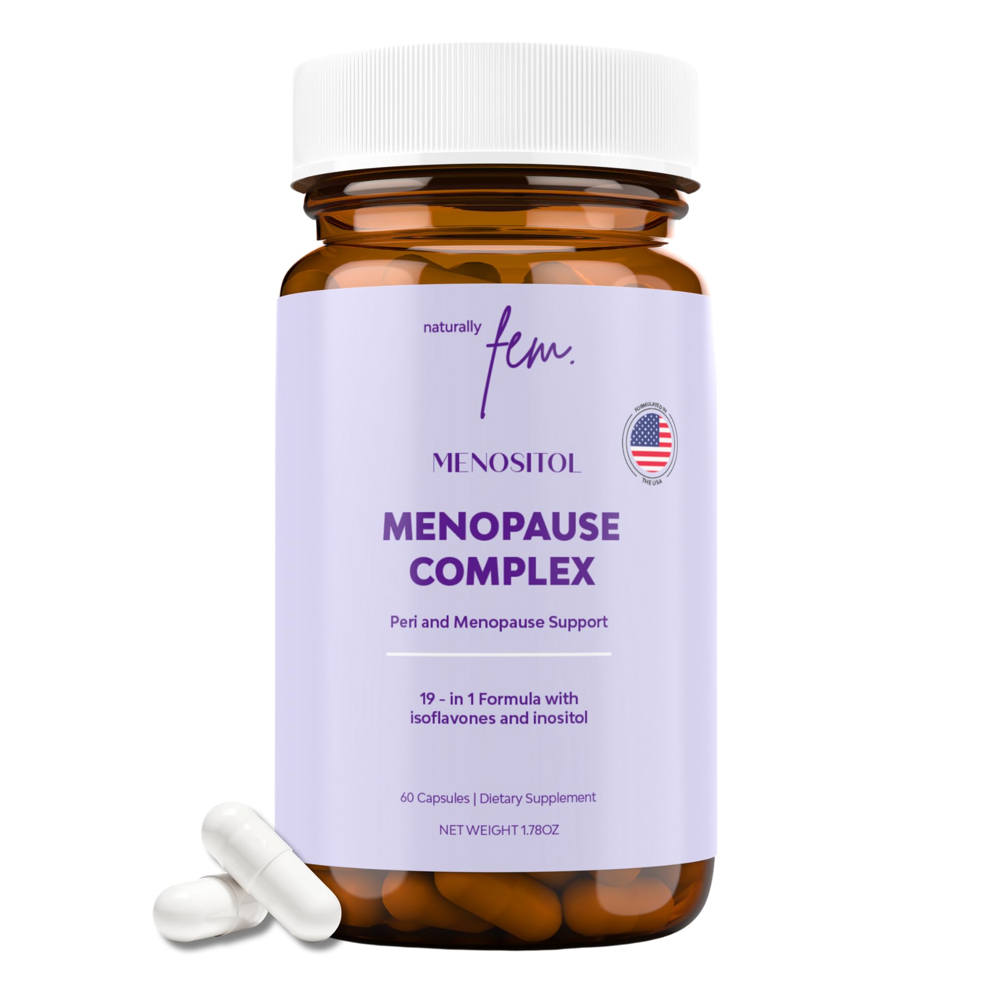 Inositol FEM Menositol 19-in-1 60Caps, Perimenopause & Menopause Supplements for Women Weight Loss with Myo-Inositol, D-chiro and Isoflavones, Control Metabolic Health, 100% Natural, Hormone, SoyFree QSTA uk supplements
