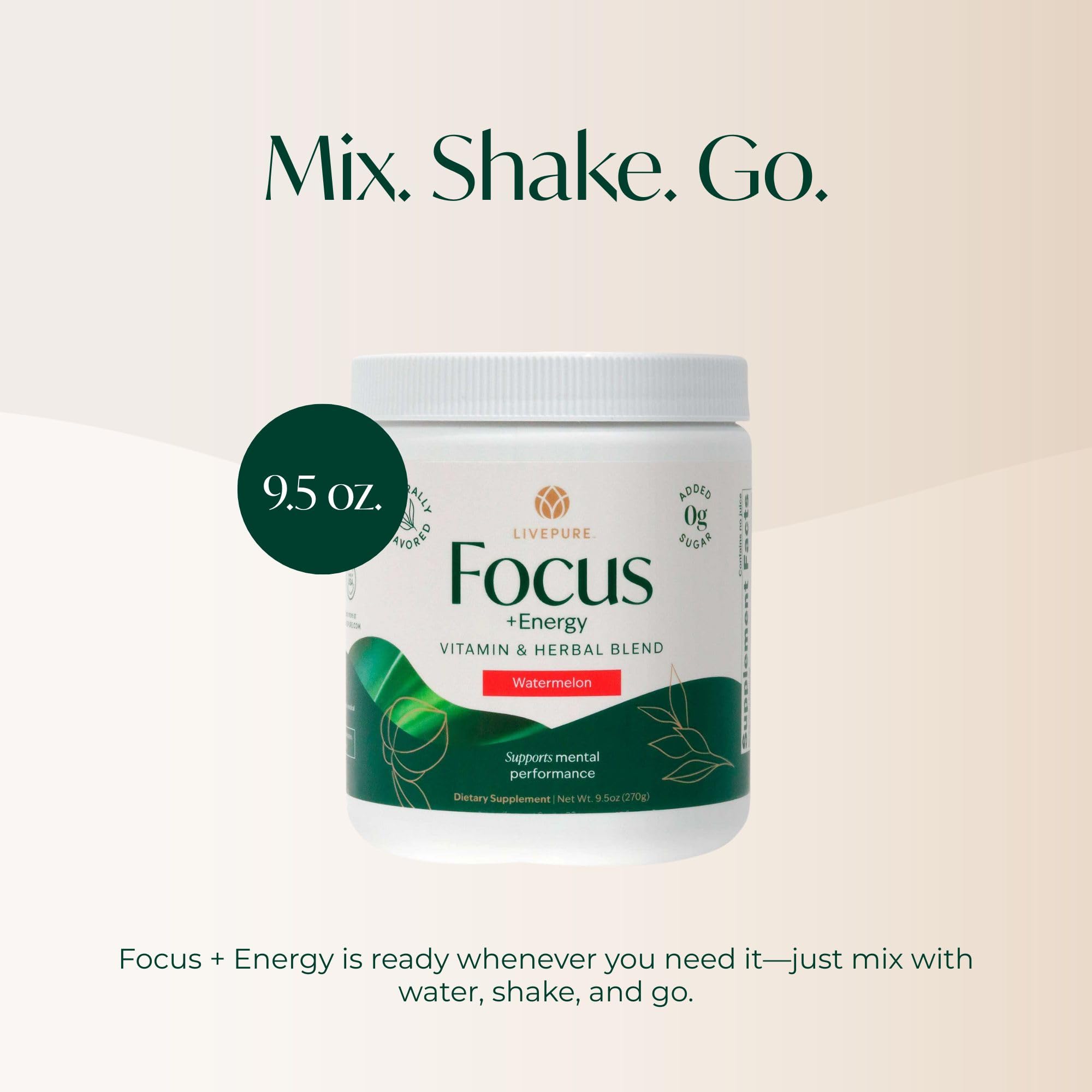 PURE Focus + Energy Tub Drink Mix | Natural Caffeine & Antioxidants from Botanicals | Supports Alertness, Clarity & Energy | Zero Sugar, No Artificial Sweeteners | 9.5 oz | Watermelon Flavor PURE uk supplements