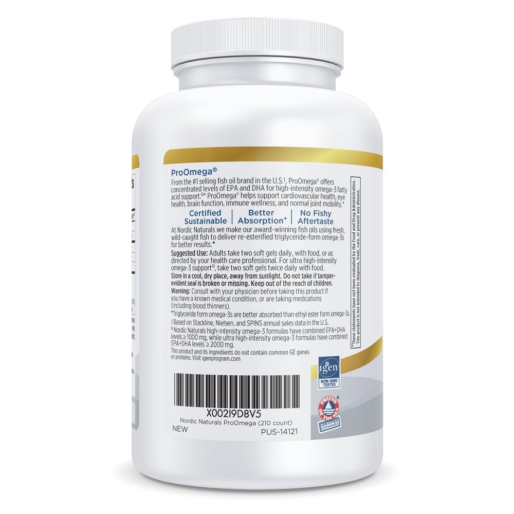 Nordic Naturals ProOmega, Lemon Flavor - 210 Soft Gels - 1000 mg Omega-3 - High-Potency Fish Oil with EPA & DHA - Promotes Brain, Eye, Heart, & Immune Health - Non-GMO - 105 Servings Nordic Naturals uk supplements