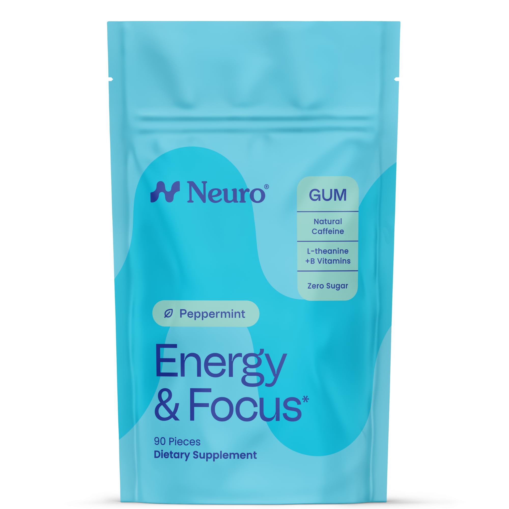 Neuro Energy & Focus Gum - 40mg Natural Caffeine Gum & Nootropic Energy Supplement with L-Theanine & B Vitamins - Sugar Free, Vegan - Peppermint, 90ct Neuro uk supplements