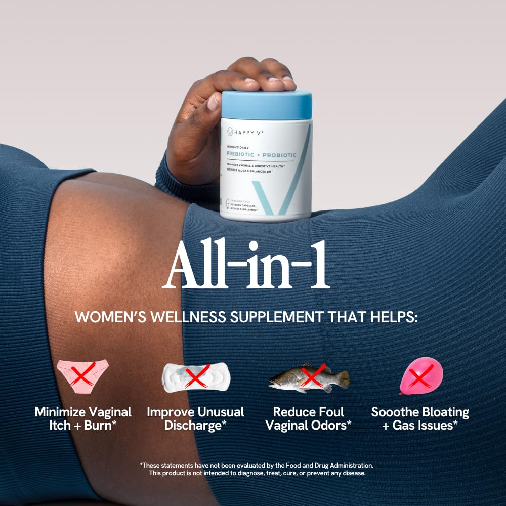 Happy V Dr. Formulated Vaginal Probiotics for Women Odor & Itch Support, Urinary & Gut Health, pH Balance | Womens Daily Probiotic with Patented Prebiotics & Lactobacillus for Feminine Wellness Happy V uk supplements