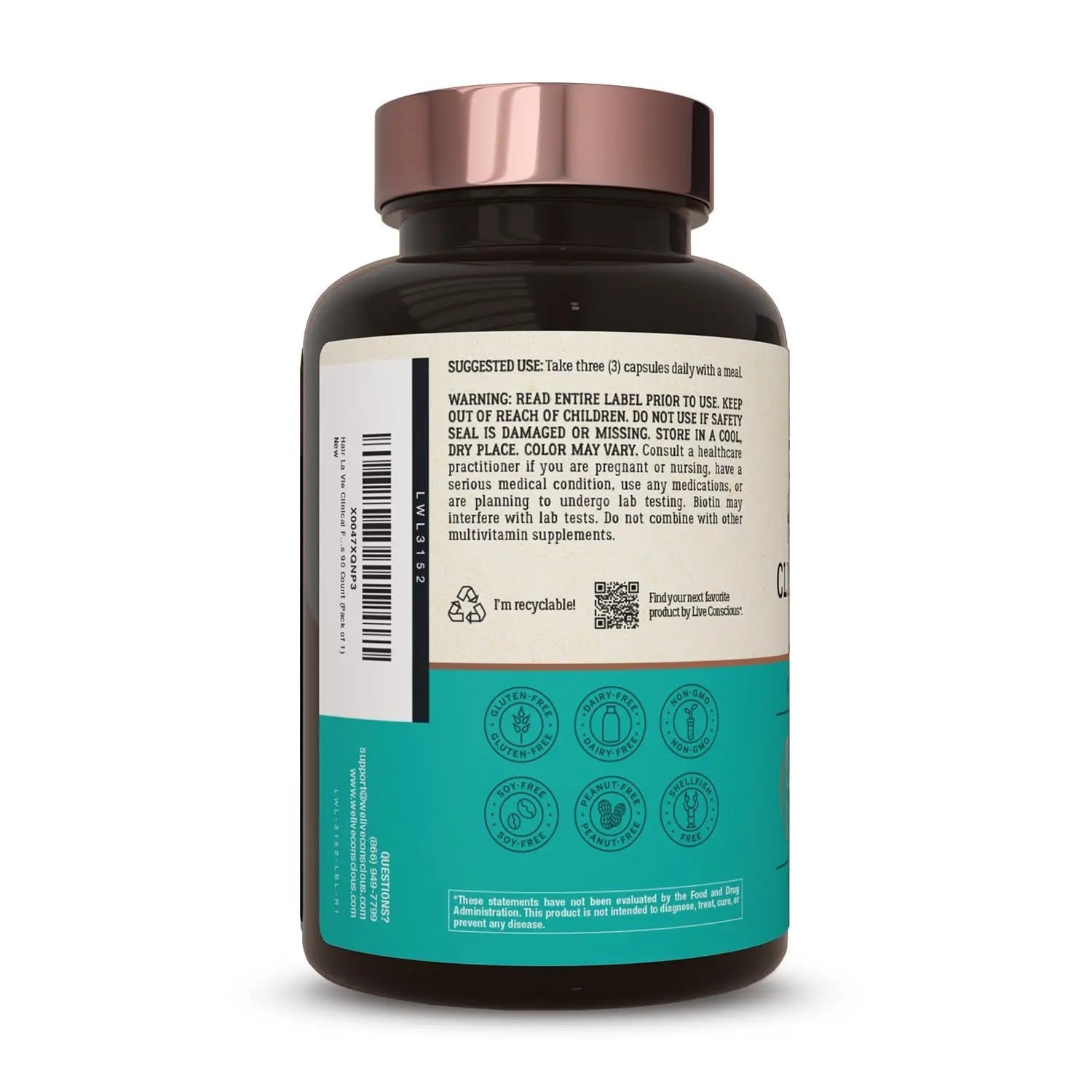 Hair La Vie Live Conscious Clinical Formula Hair Growth Vitamins for Women and Men w/Biotin, Collagen & Saw Palmetto (Pack of 1) Hair La Vie uk supplements