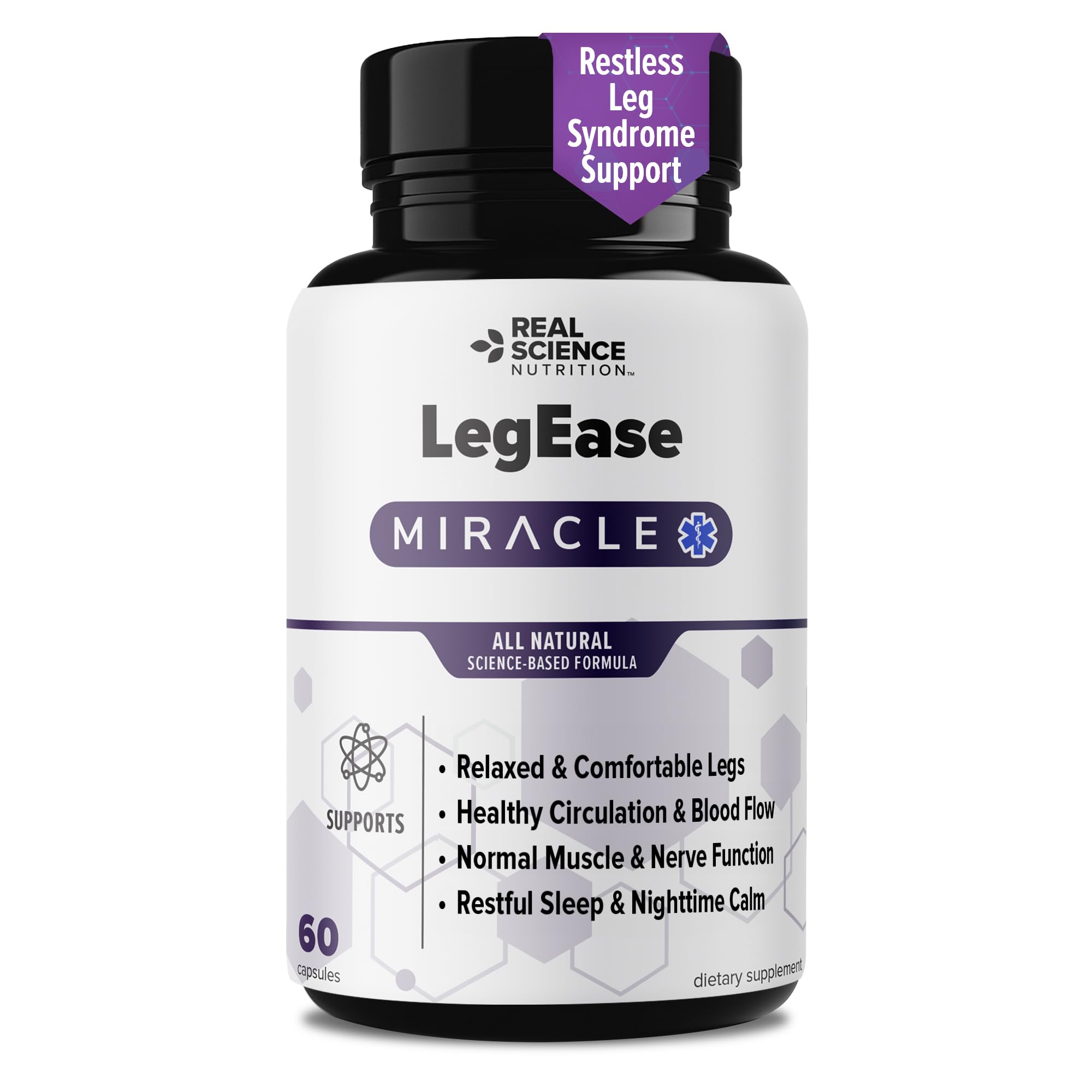 Real Science LegEase Miracle – All Natural Restless Legs Syndrome Relief & Leg Cramp Supplement with Vitamins C, D, K, B6, B12 + Nitric Oxide Support – Sleep & Circulation Aid – Made in USA, 60 Caps Real Science Nutrition uk supplements