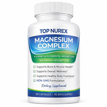 Top Nurex Magnesium Complex 1000 mg, 8-Source Magnesium Blend with Glycinate, Citrate, Malate & Taurate, Vegan Formula, Non-GMO, 90 Capsules Top Nurex uk supplements