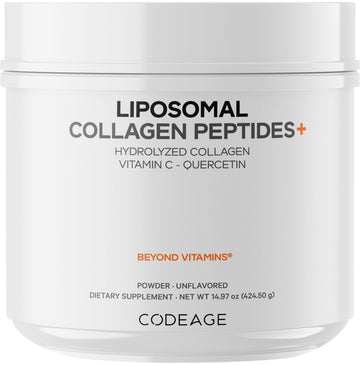 Codeage Liposomal Collagen Peptides Powder + Vitamin C & Quercetin, Phospholipid Complex, Grass-Fed Pasture-Raised Hydrolyzed Collagen Type I & III Supplement All-in-One, Non-GMO, 14.97 oz Codeage uk supplements