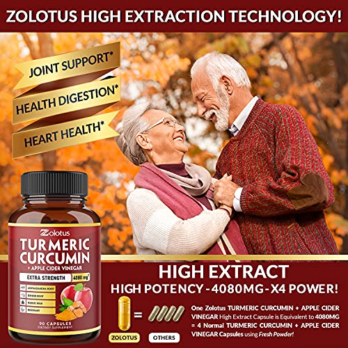 7 in 1 Turmeric Curcumin + Apple Cider Vinegar Capsules, Equivalent to 4080mg Zolotus uk supplements