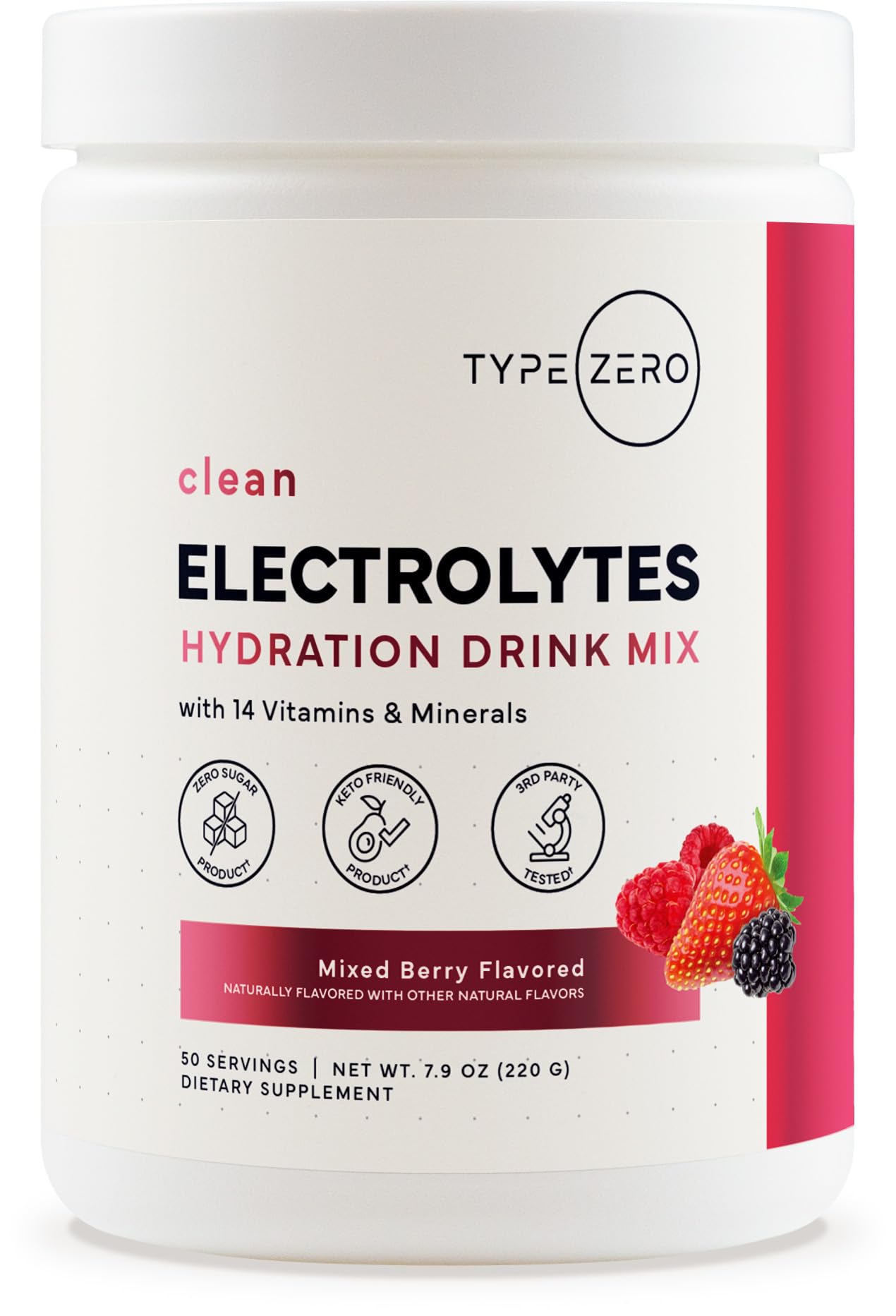 Type Zero Clean Electrolytes Hydration Powder Drink Mix + 14 Essential Vitamins & Minerals - Sugar Free, Zero Artificial Ingredients - Mixed Berry Flavor, 50 Servings Type Zero uk supplements