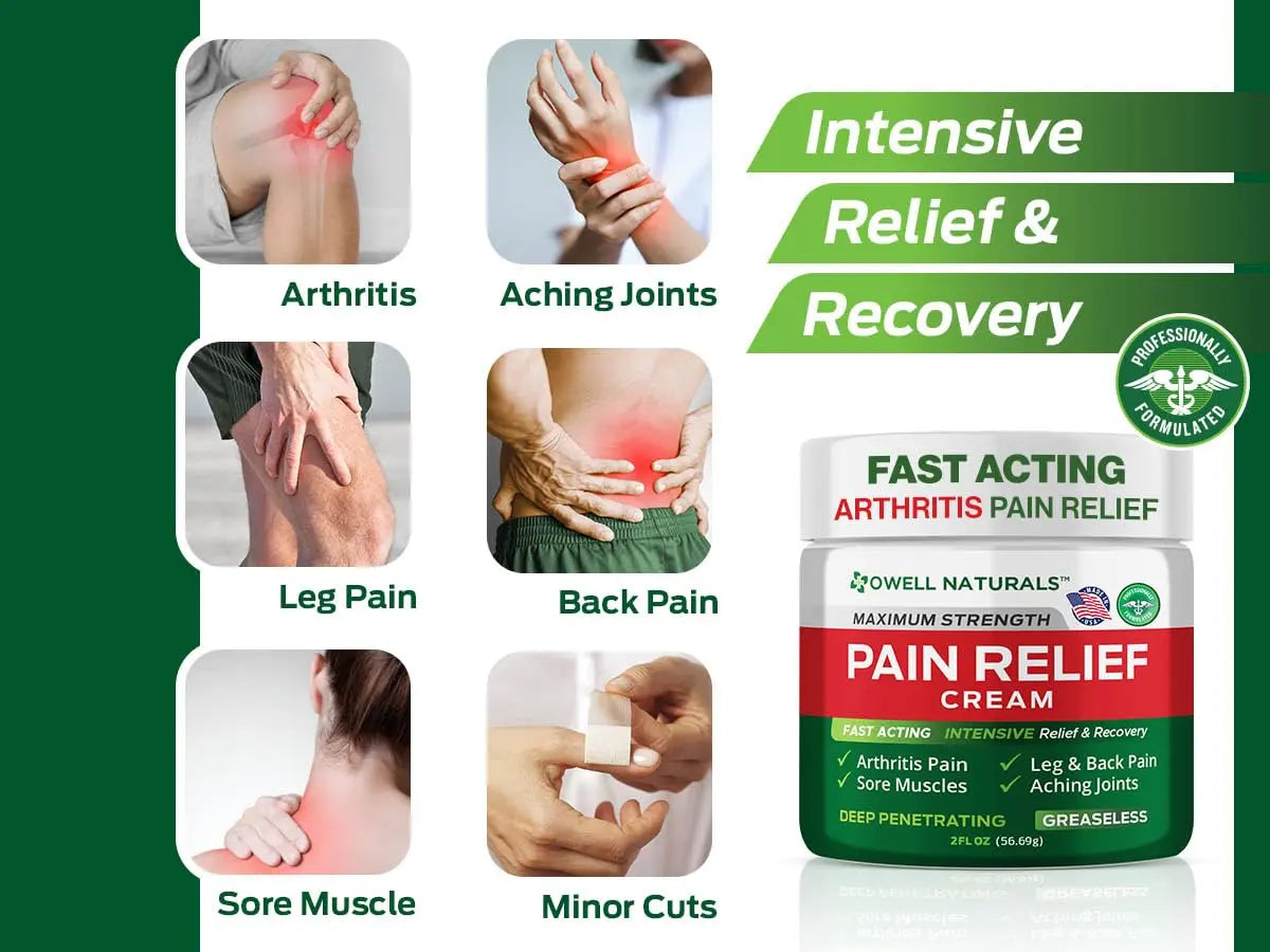 Owell Naturals Deep Penetrating Pain Relief Cream, Maximum Strength Formula for Joints & Muscles, Lower Back, Knees, Hands, Legs, Ankle – Fast Acting Comfort, 7 oz Owell Naturals uk supplements