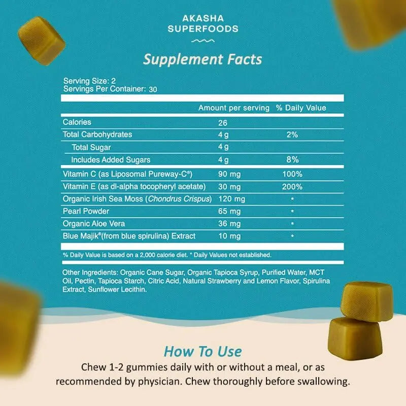 Akasha Superfoods Sea Moss Glow Gummies, Hair, Skin & Nails Vitamins with Seamoss, Pearl Powder, Vitamin E, Aloe Vera, Liposomal Vitamin C Akasha Superfoods uk supplements
