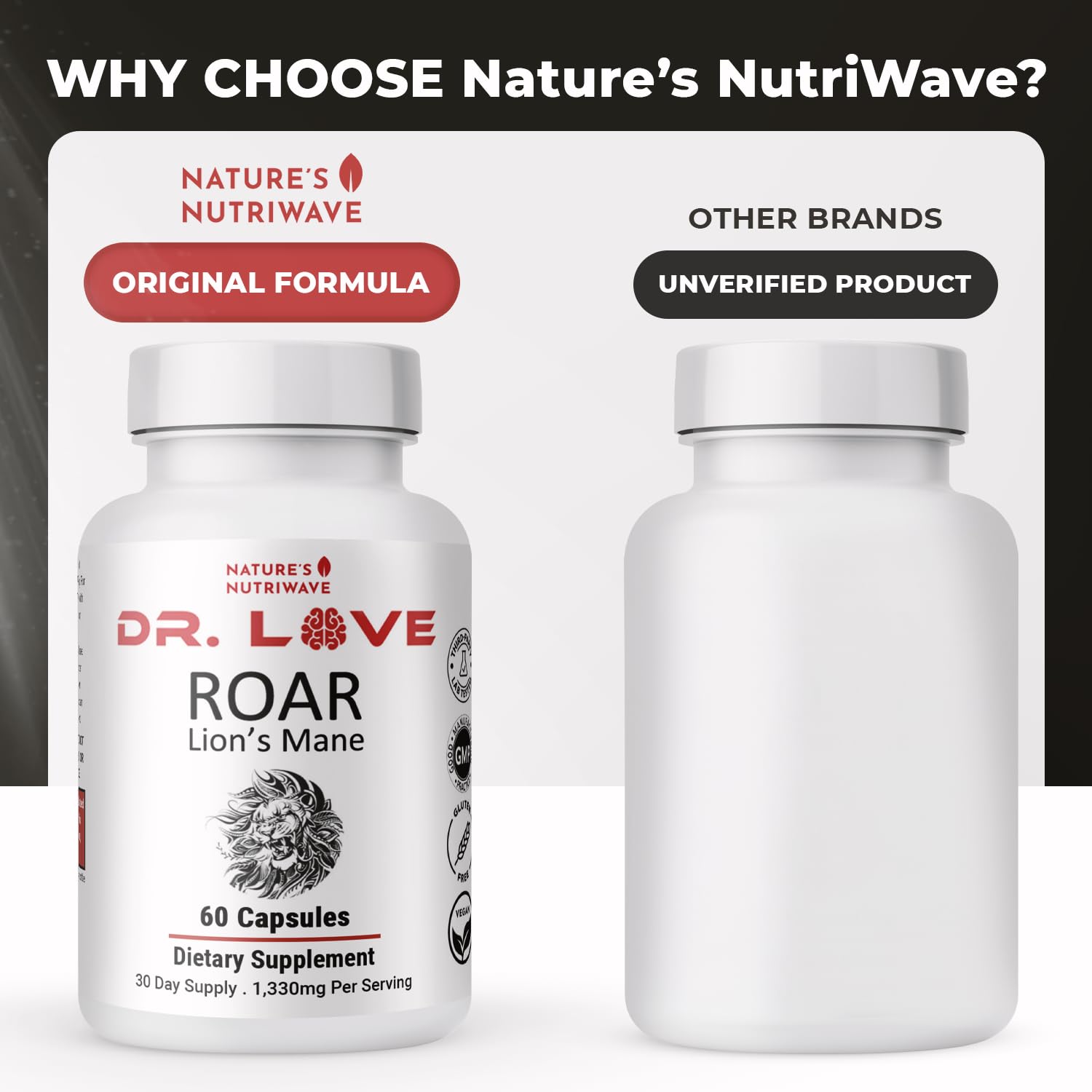 Nature’s NutriWave Dr. Love Roar Lion’s Mane Mushroom Supplement – Plant-Based Formula with Cordyceps, Reishi & Shiitake – Vegan, Gluten-Free, GMP Certified, Made in USA – 60 Capsules, 1 Month Supply Nature’s NutriWave uk supplements