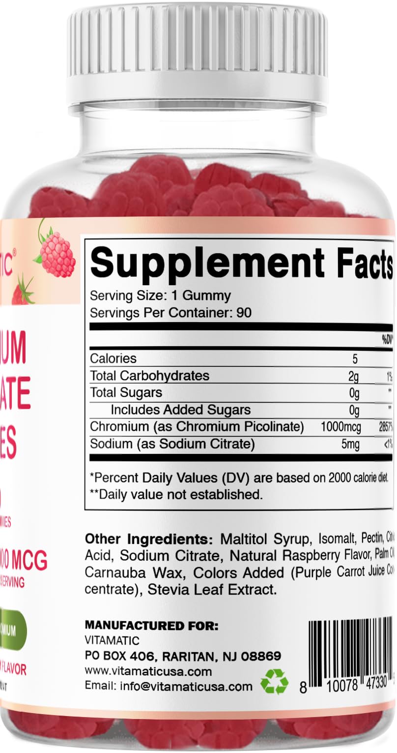 Vitamatic Chromium Picolinate 1000 mcg - 90 Gummies - High Potency Chromium Vitamatic uk supplements