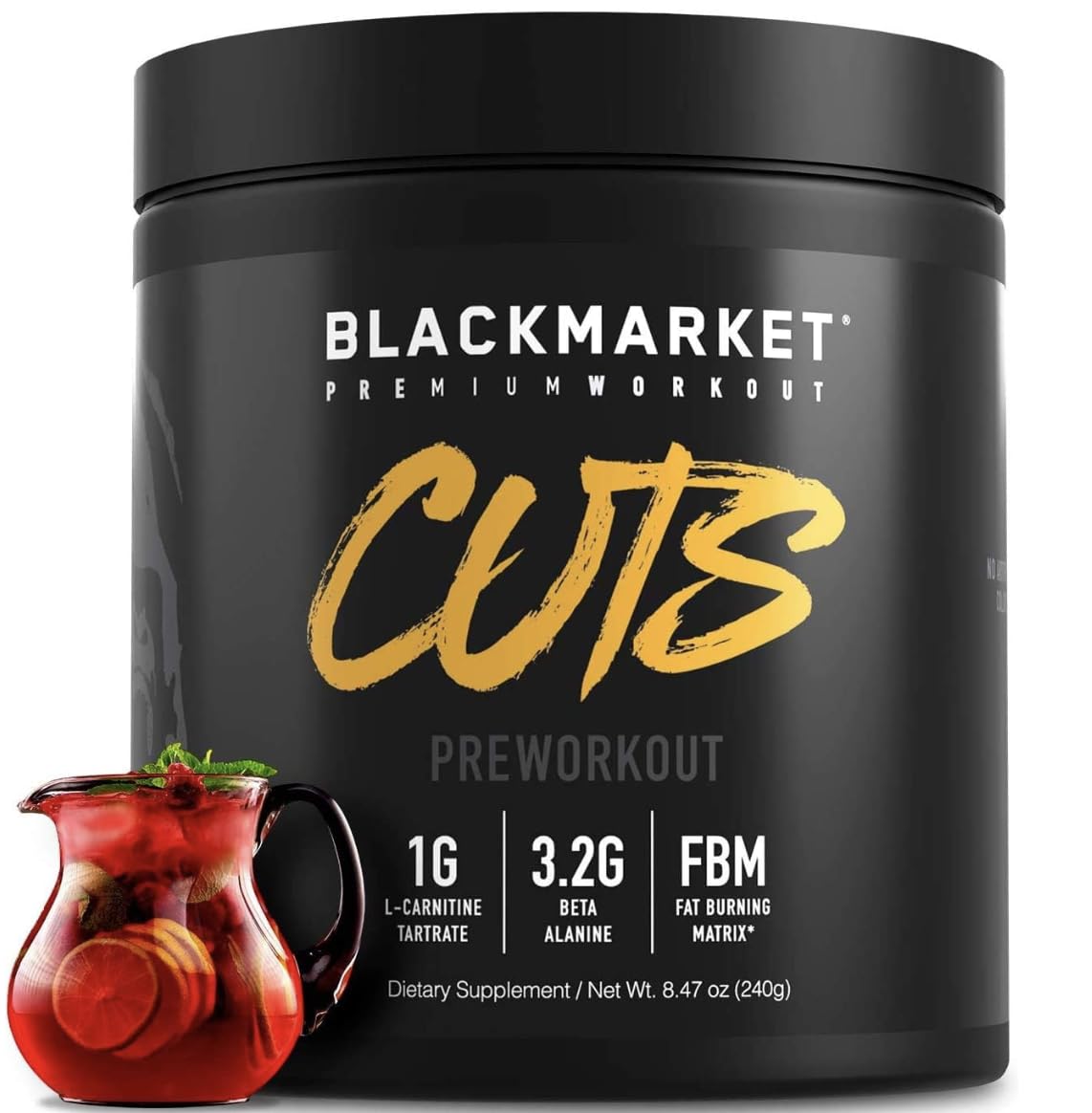 Black Market Labs CUTS Pre Workout - Flavored Energy Powdered Drink Mix for Men Heath Secret uk supplements