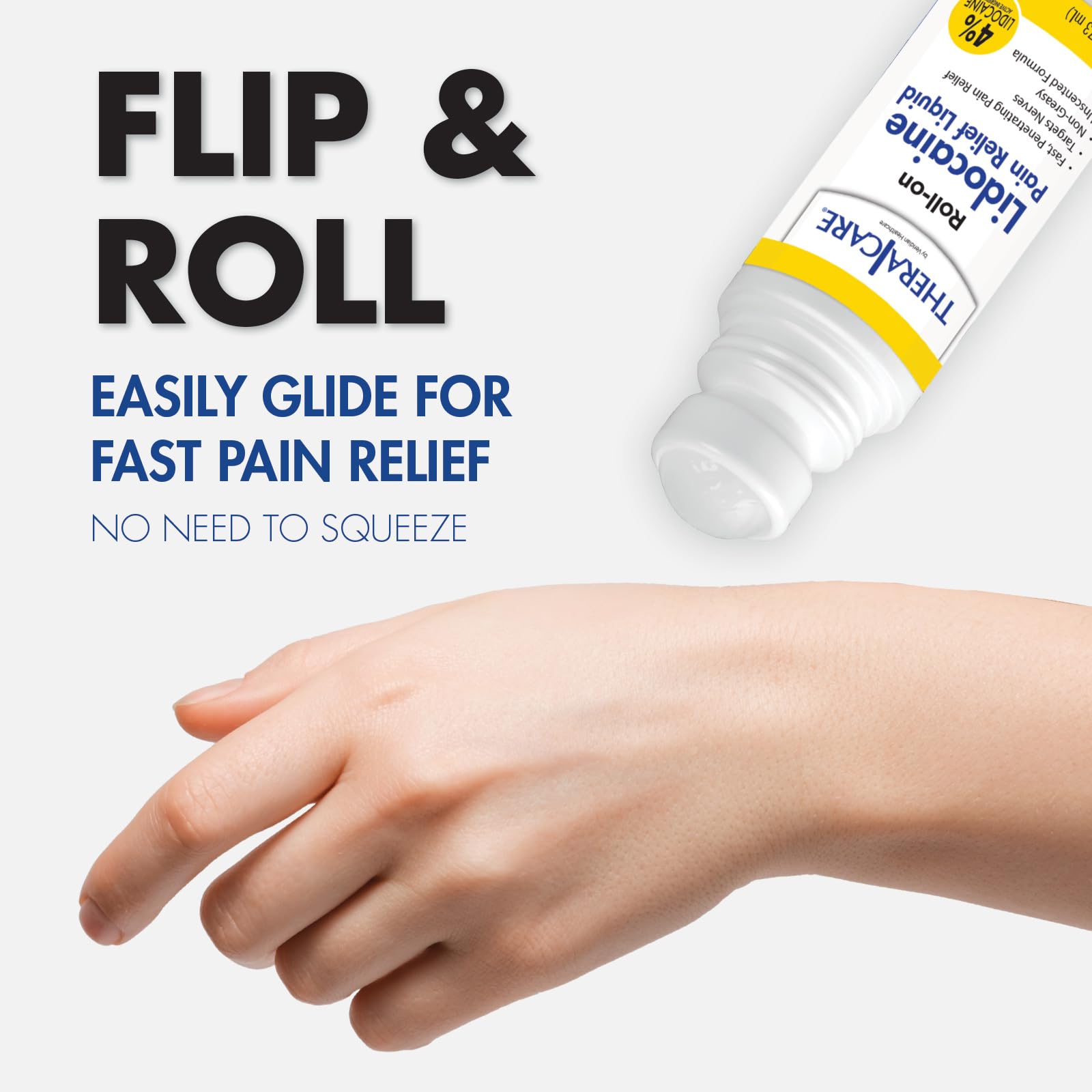 TheraCare 4% Lidocaine Roll-On | OTC Strength | Pain Relief Liquid | 2.5 oz. 73 mL | Non-Greasy, Unscented Formula | Topical Anesthetic Thera Care uk supplements