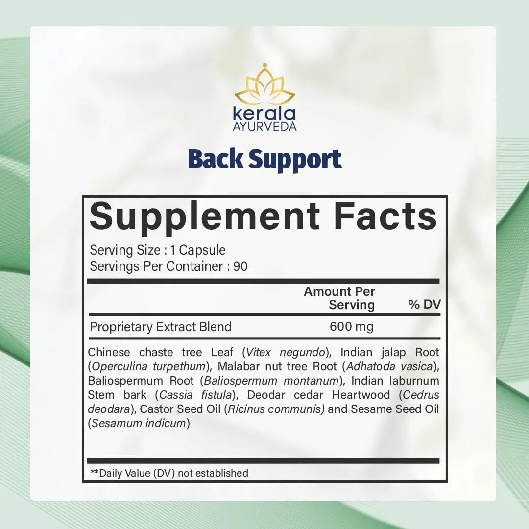 Kerala Ayurveda Back Support Herbal Capsules - Eases Occasional Discomfort of Lower Back & Supports Normal Movement of Spine, 90 Count Kerala Ayurveda uk supplements