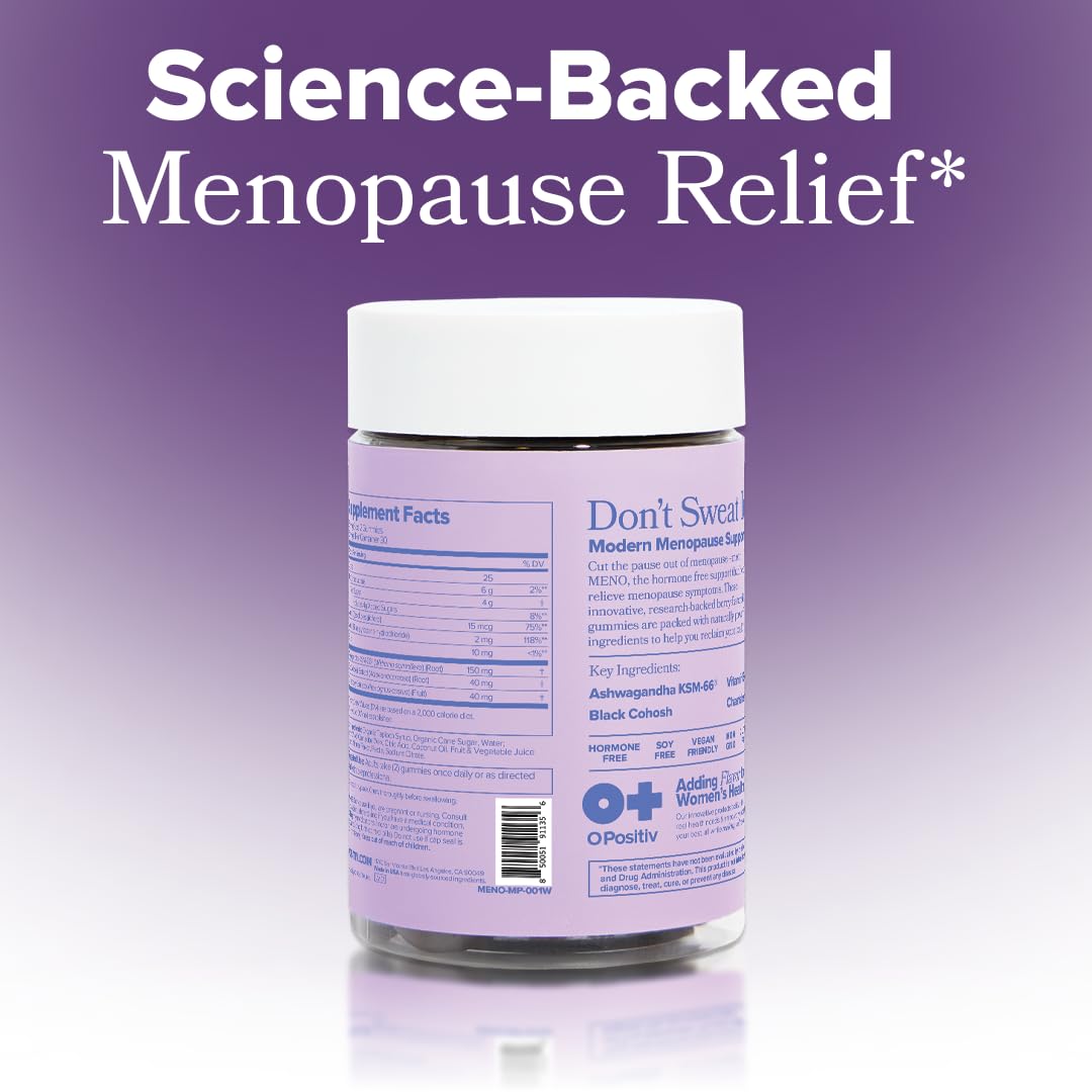 O Positiv MENO Gummies for Menopause, 30 Servings (Pack of 1) - Hormone-Free Supplements for Women with Black Cohosh & Ashwagandha KSM-66 - Helps Alleviate Hot Flashes, Night Sweats, & Mood Swings O Positiv uk supplements