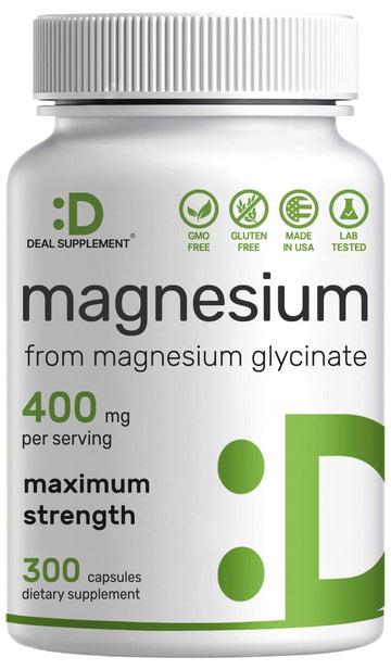Magnesium Glycinate 400mg, 300 Capsules | 100% Chelated for Easy Absorption | Essential Mineral Supplement for Muscle, Sleep, & Heart Health* DEAL SUPPLEMENT uk supplements
