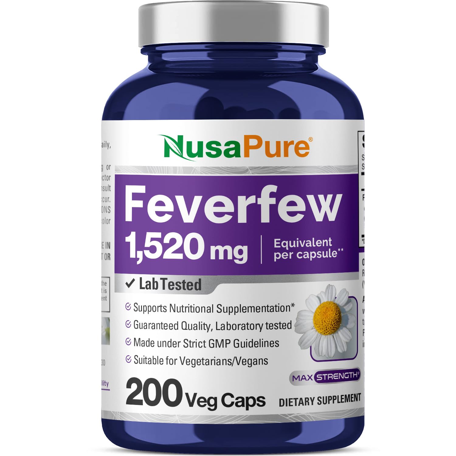 NusaPure Feverfew Extract 4:1 - Suitable for Vegetarian/Vegan, Non - GMO - 1520mg 200 Capsules NusaPure uk supplements