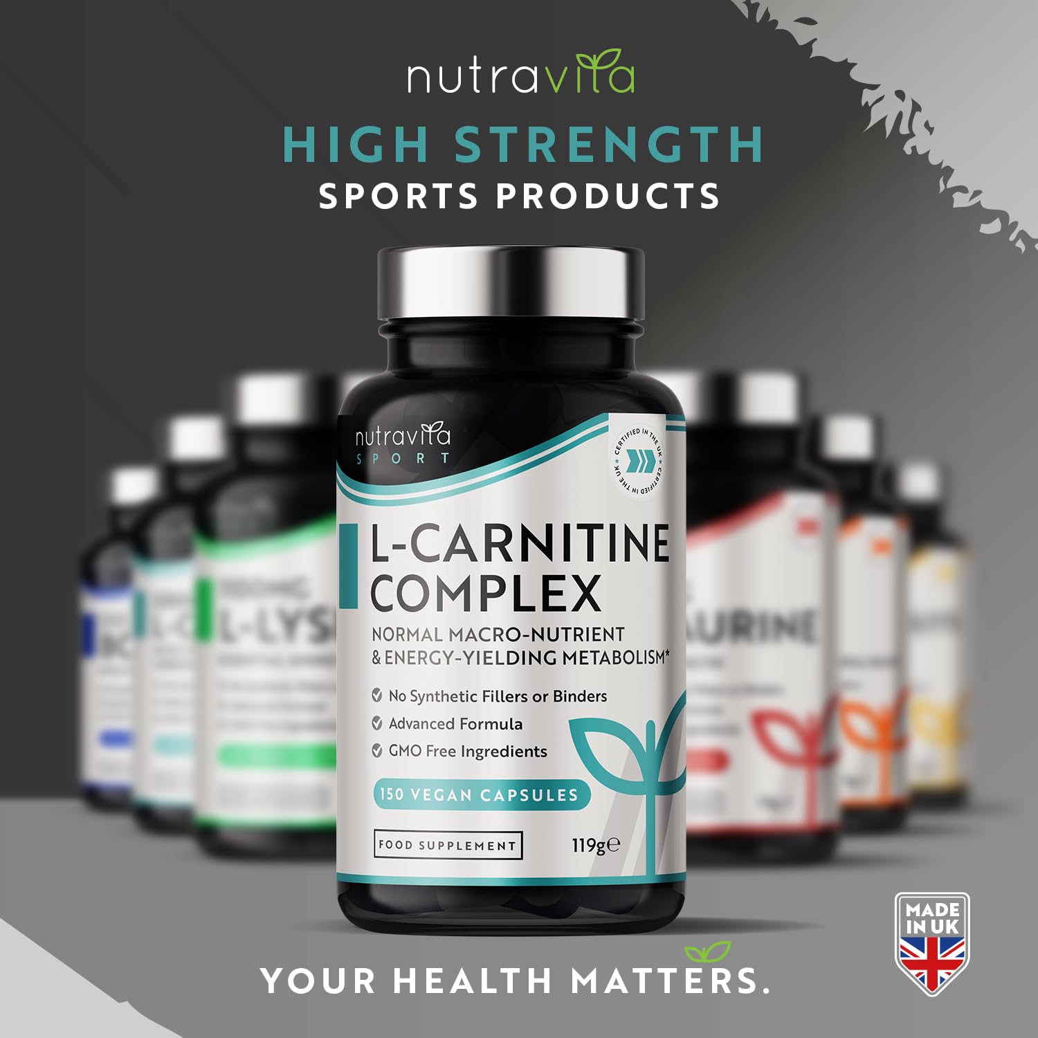 L-Carnitine Complex - High Strength Capsules with Added Riboflavin, Biotin, Chromium Nutravita uk supplements