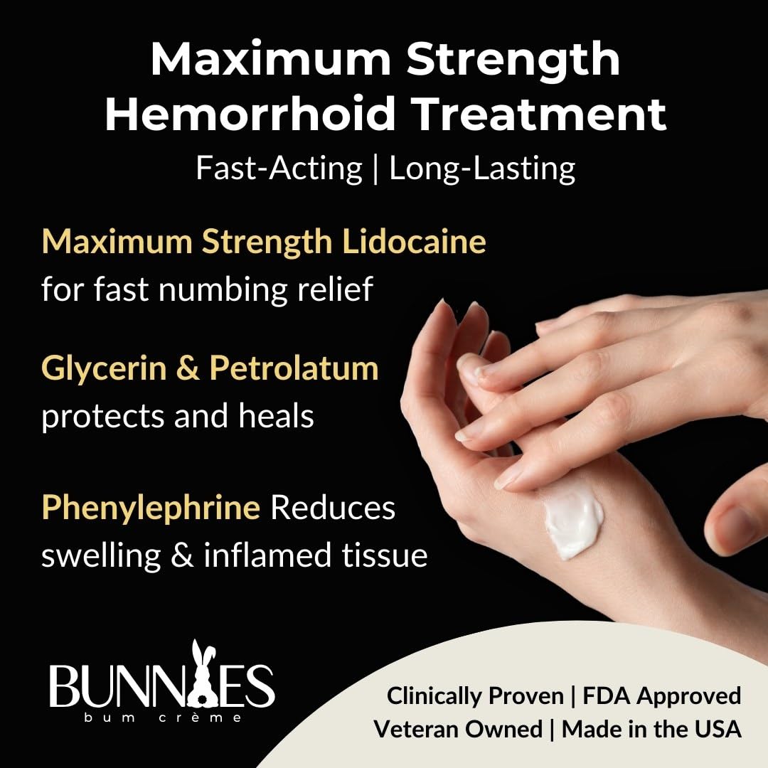 BUNNIES BUM CRÈME 5% Lidocaine Rapid Hemorrhoid Soothing Cream, 2 oz, Maximum Strength for Fast Acting for Pain, Burning, Itching, Swelling & Discomfort. BUNNIES BUM CRÈME uk supplements