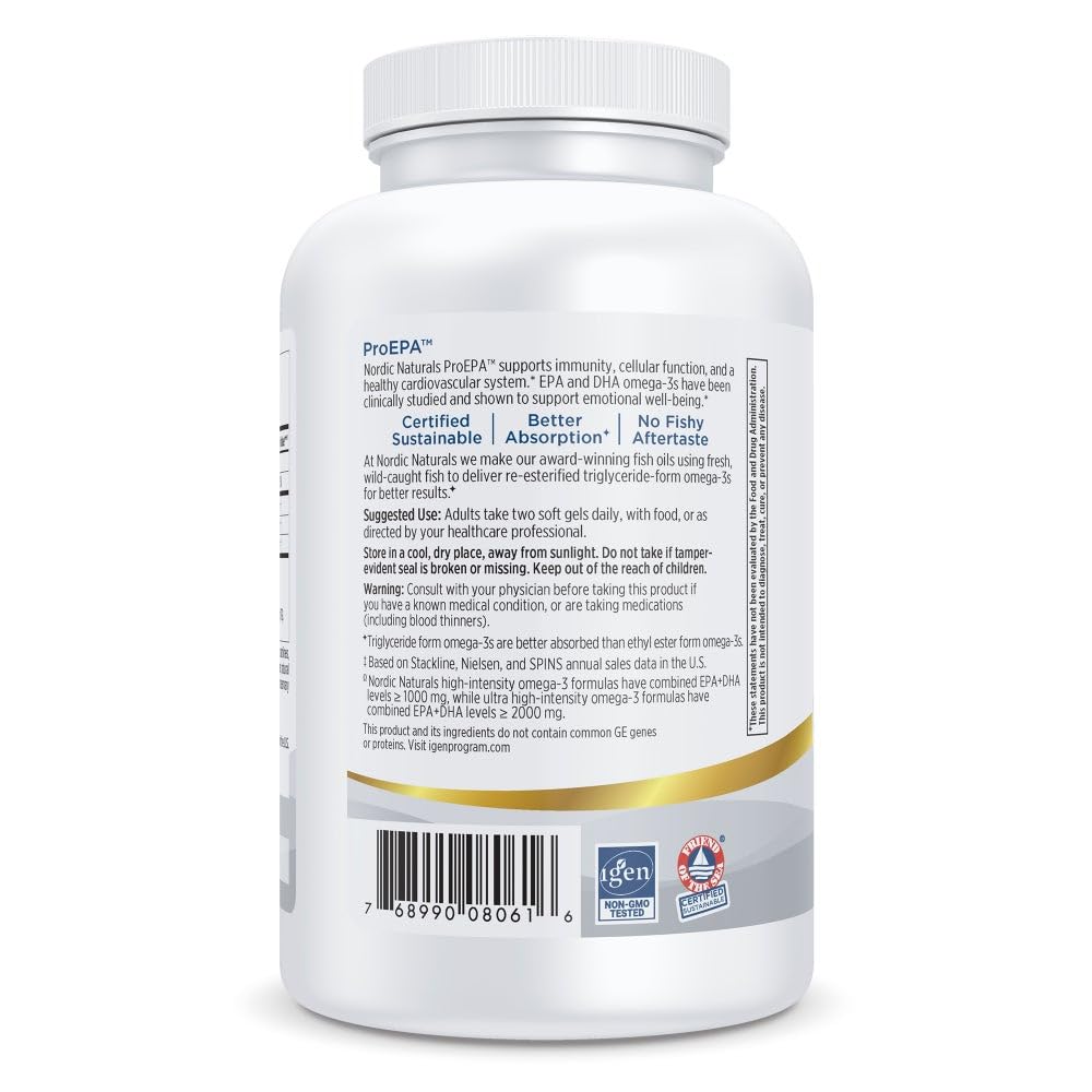 Nordic Naturals ProEPA, Lemon - 180 Soft Gels - 1210 mg Omega-3 - High-Intensity EPA Formula for Healthy Mood, Heart Health & Cellular Function - Non-GMO - 90 Servings Nordic Naturals uk supplements