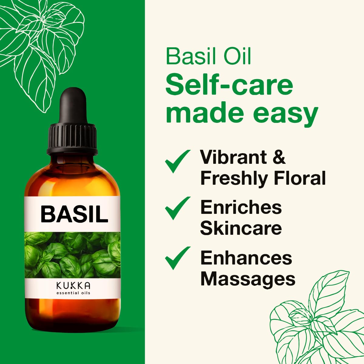 Kukka Basil Essential Oil for Diffusers - Basil Essential Oil for Skin - Basil Oil for Aromatherapy, Skin, Fragrance KUKKA essential oils uk supplements