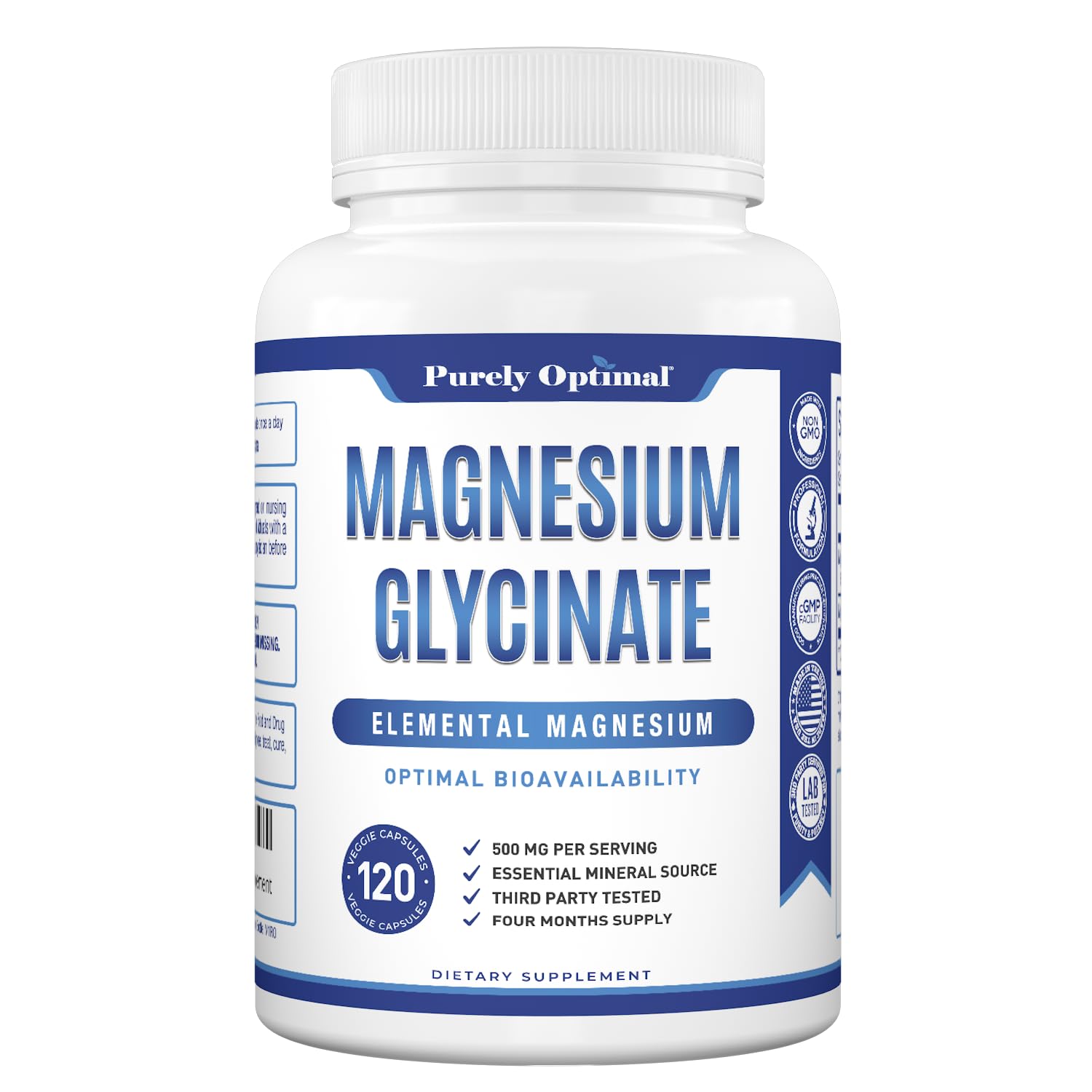 Purely Optimal Magnesium Glycinate 500mg – Sleep Support & Stress Relief – Gentle, High Absorption Magnesium Supplement for Muscle Relaxation, Calm & Nerve Support – 120 Capsules Purely Optimal uk supplements