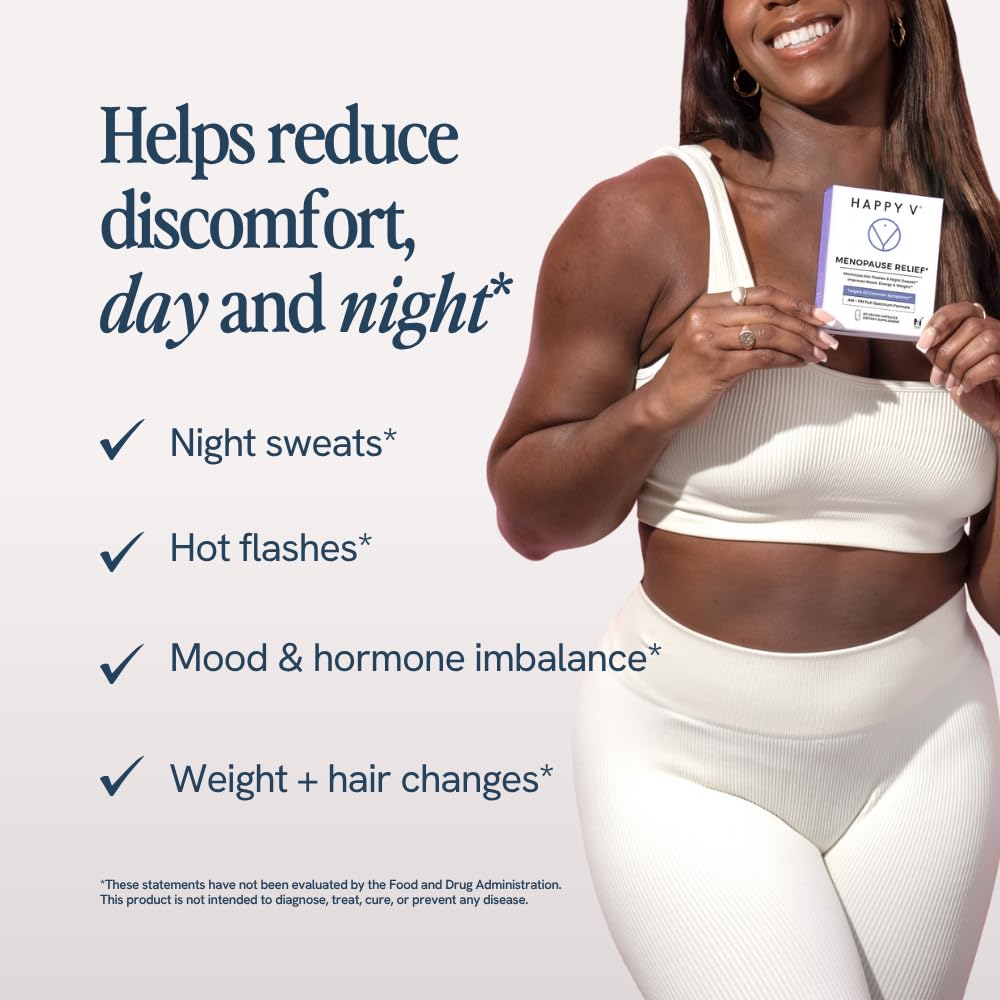 Happy V Menopause Relief Supplement for Women – Hormone Balance, Hot Flash & Night Sweat Support, Mood & Energy Booster, Vaginal Wellness, Perimenopause & Postmenopause Support – 60 Vegan Capsules Happy V uk supplements