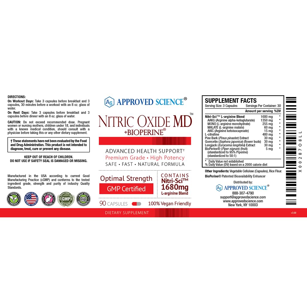 Approved Science Nitric Oxide MD - Muscle Development, Lean Body Mass, Improve Oxygen Approved Science uk supplements