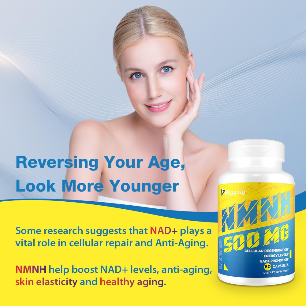 NMNH (NMN Supplement Alternative) NAD Supplements for Anti Aging, Energy, Immune, Focus (Dihydronicotinamide Mononucleotide) 500mg, to Boost NAD+ Levels As We Age, Pure Organic - 60 Capsules Beyyoly uk supplements