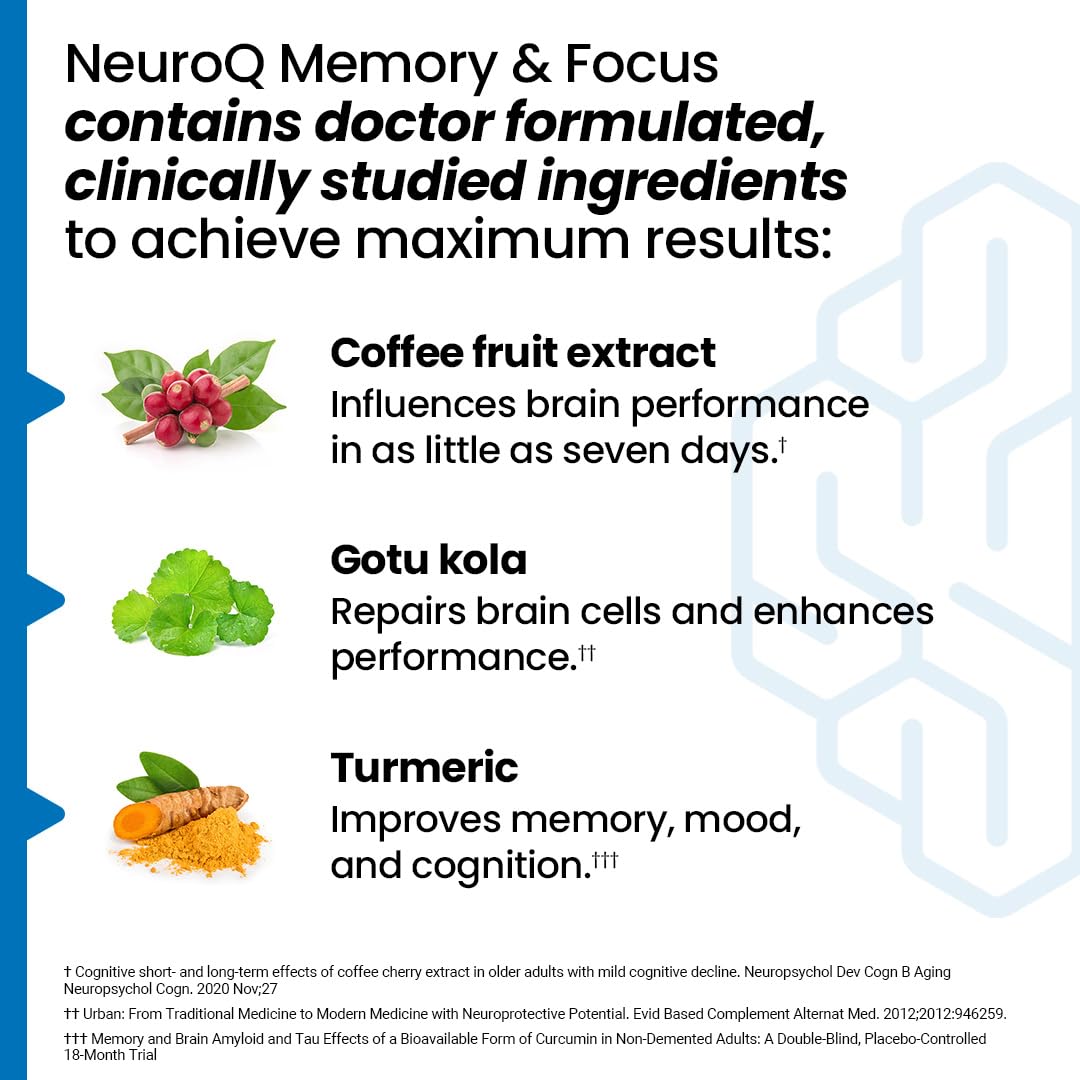 NeuroQ Memory & Focus - Boosts Cognitive Performance & Healthy Brain Function - Neuroprotective Formula by Dr. Dale Bredesen - Gotu Kola Ginkgo Phosphatidylserine Coffee Fruit & Propolis - 60 Capsules LifeSeasons uk supplements