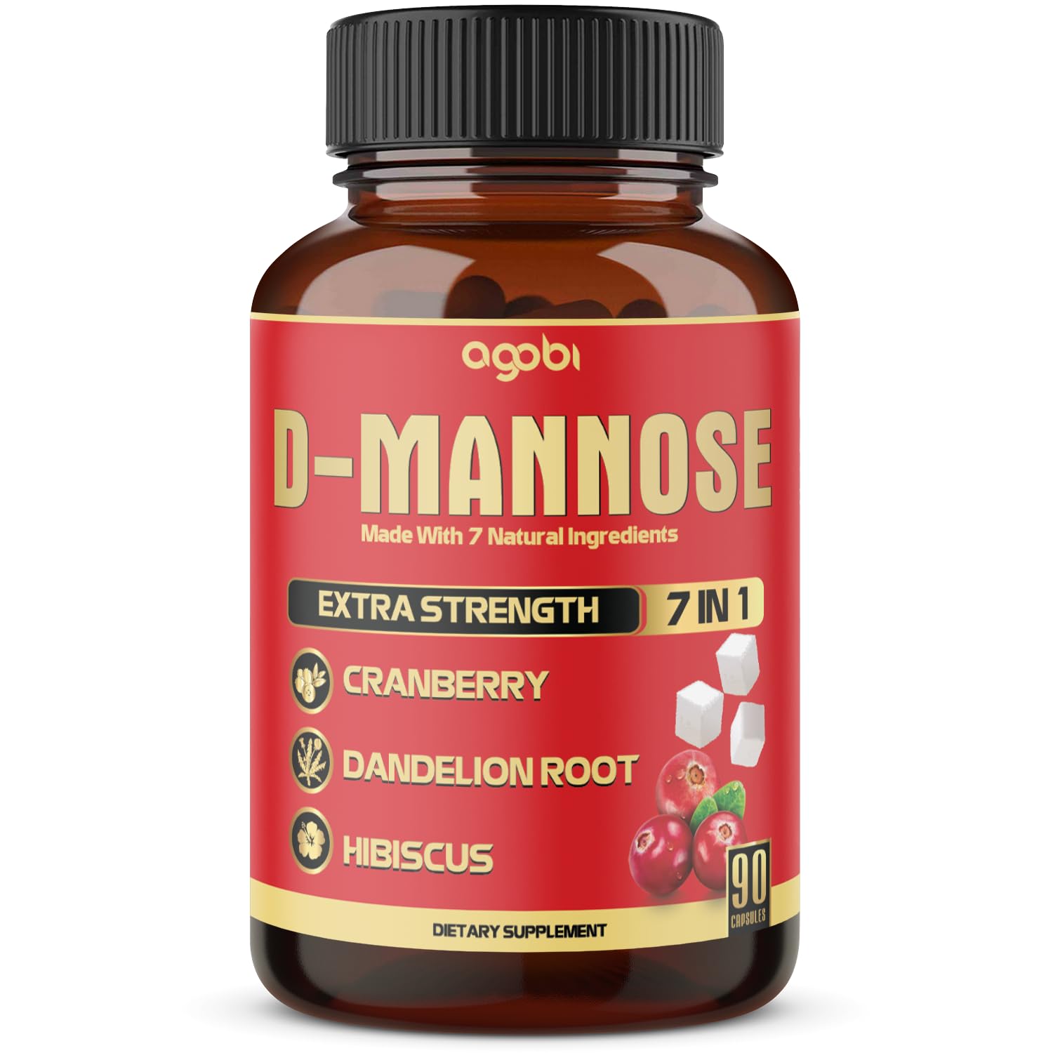 agobi D-Mannose Capsules - 7 Herbs with Cranberry, Dandelion, Hibiscus and More - Support Flush Impurities and Urinary Tract Health - 90 Vegan Capsules 3-Month Supply agobi uk supplements