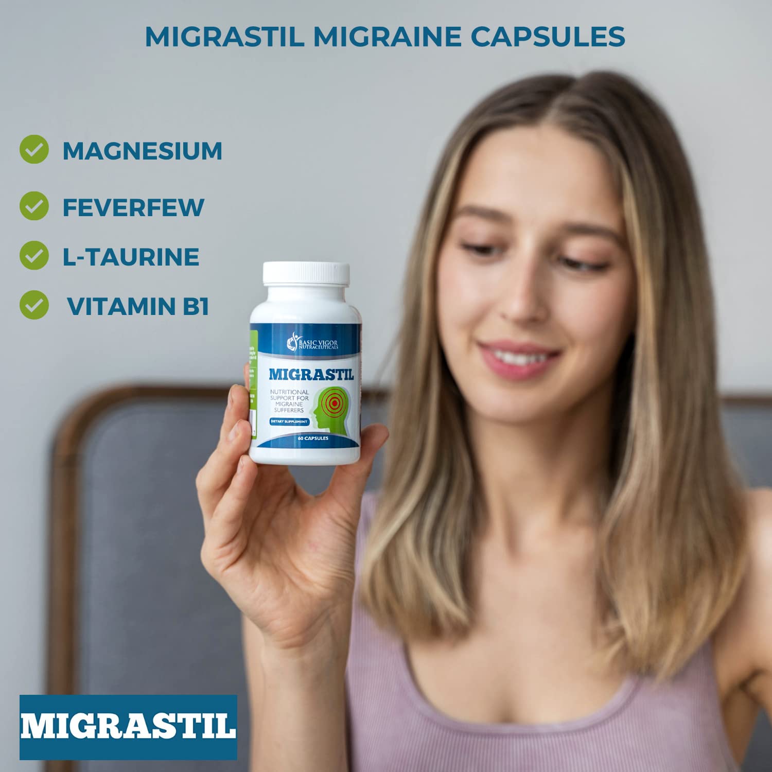 Migraine Stick & Migrastil Migraine Relief Capsules Bundle Basic Vigor uk supplements