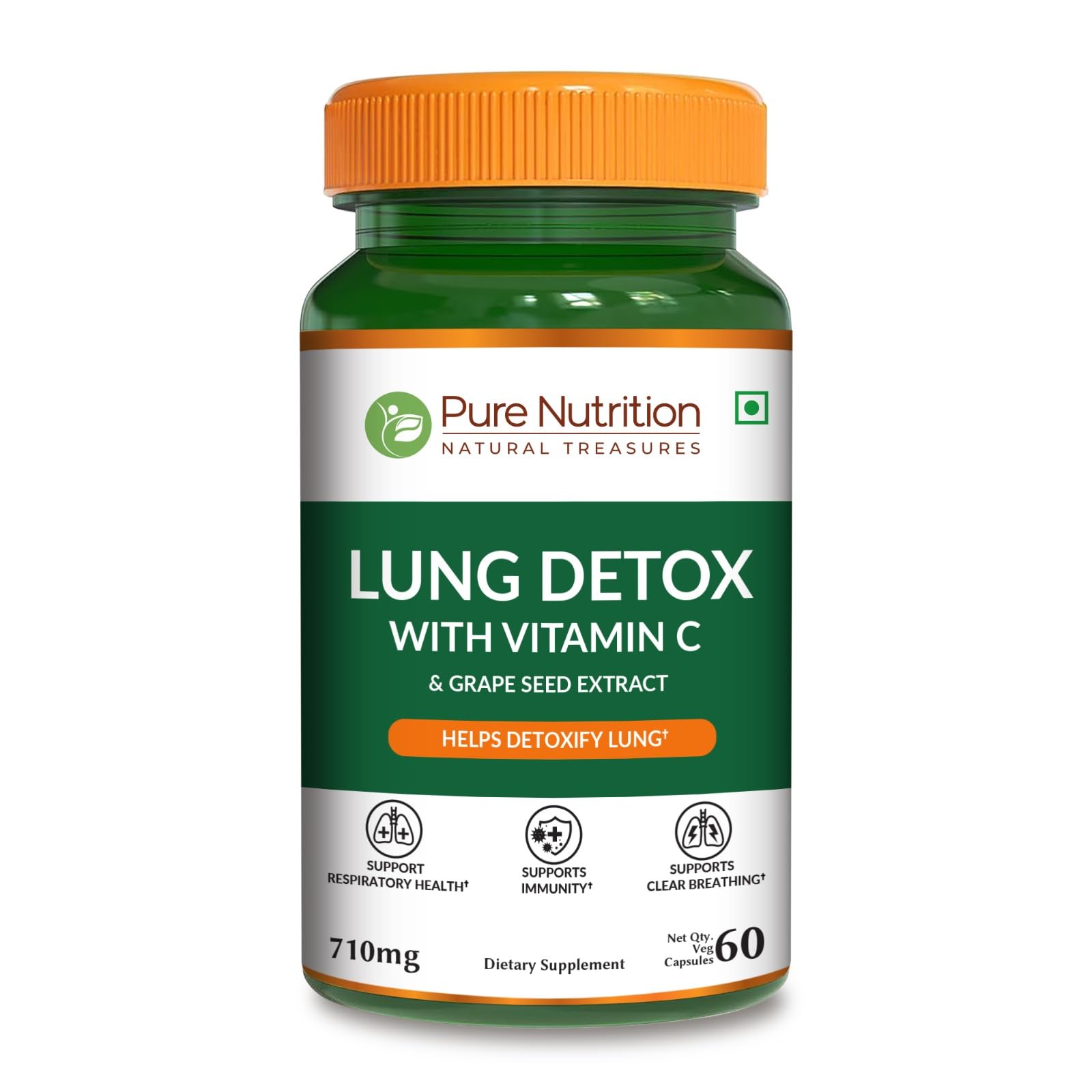 Pure Nutrition Lung Health Supplement | 60 Caps | Herbal Lung Support Formula with Quercetin, Vitamin C, Nettle, Vasaka Leaf, Lotus, Licorice & Ginger. PURE NUTRITION NATURAL TREASURES uk supplements