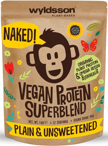 Naked Organic Vegan Protein Powder Blend (1kg - 57 Servings) Unsweetened Wyldsson uk supplements