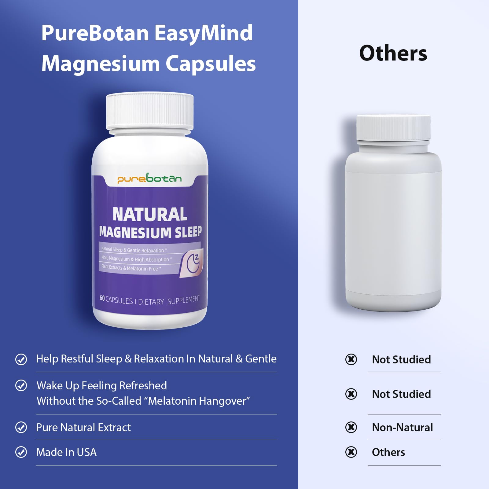 PureBotan Magnesium Oxide and Glycinate Extra Strength, Natural Sleep Aid Supplement EasyMind, High Absorption, Restful Sleep & Relaxation, Cortisol Lower, Natural-Gentle, Melatonin Free, 60 Capsules PureBotan uk supplements