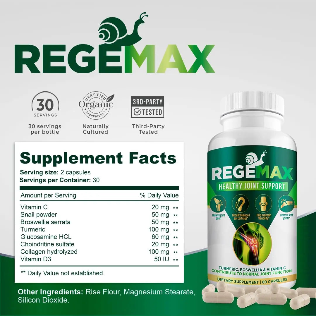 AURA VITAMINS REGEMAX regenerates and Helps Alleviate Joint discomfort Supplement, Snail Protein, Boswellia Serrata, and Turmeric – 60 Caps. (2) AURA VITAMINS uk supplements