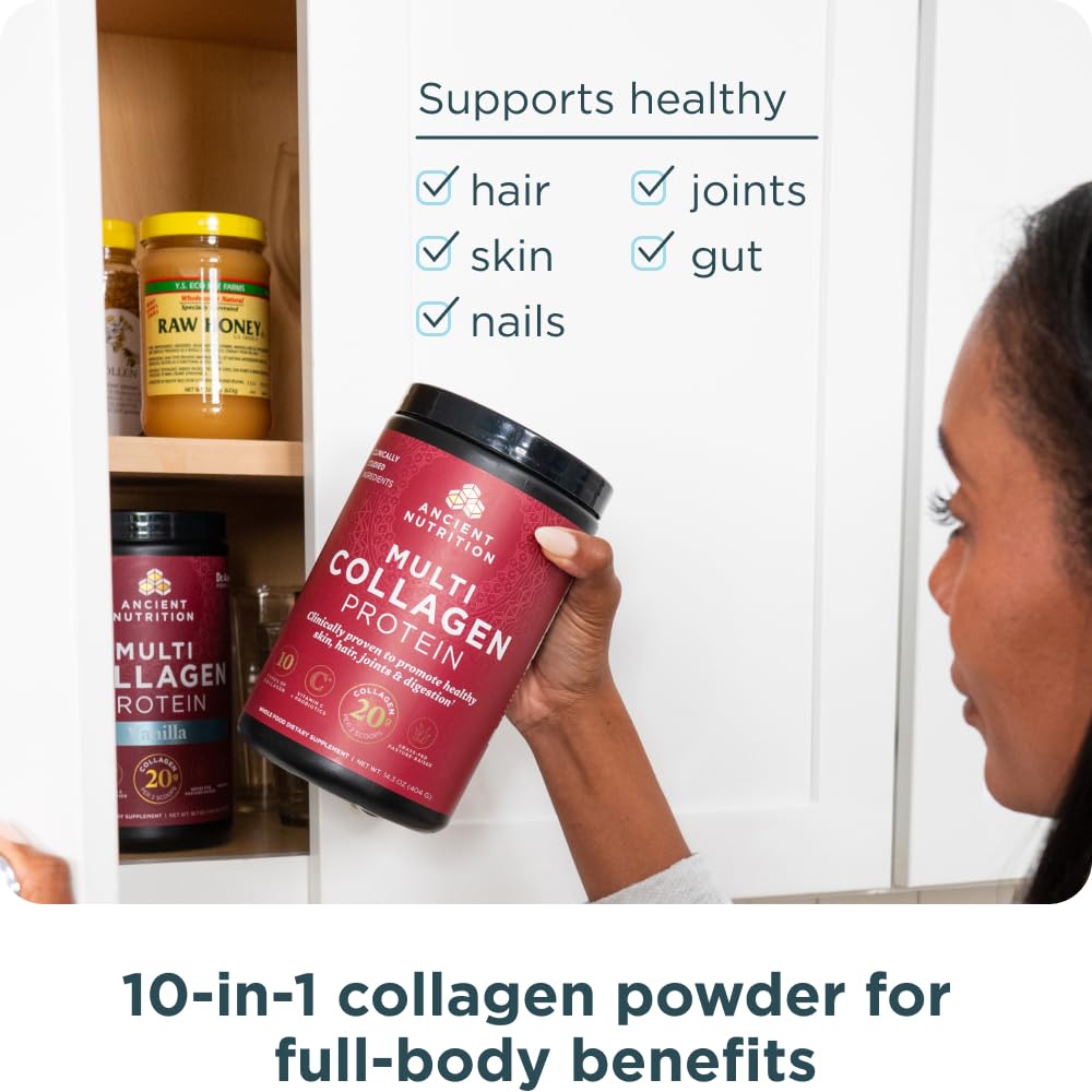 Ancient Nutrition Collagen Powder Protein with Probiotics, Unflavored Multi Collagen Protein with Vitamin C, 45 Servings, Hydrolyzed Collagen Peptides Supports Skin and Nails, Gut Health, 16oz Ancient Nutrition uk supplements