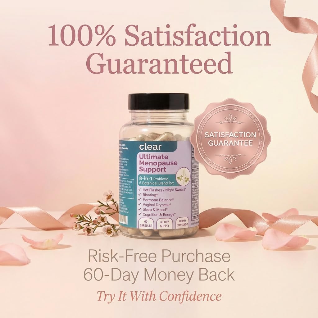 Clear Menopause Support for Women | 25-in-1 Formula with Black Cohosh, Dong Quai, Pre & Probiotics | Hot Flashes, Night Sweats, Mood, Sleep & Digestion | Hormone-Free | Made in USA | 60 Capsules Clear Probiotics uk supplements