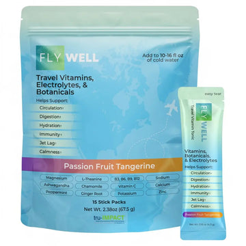 FlyWell Travel Vitamin Tonic for Flight, Jet Lag, Hydration, Circulation, Digestion & Immune Support, Promotes Calmness, Electrolyte Powder, Travel Essentials, FlyWell uk supplements