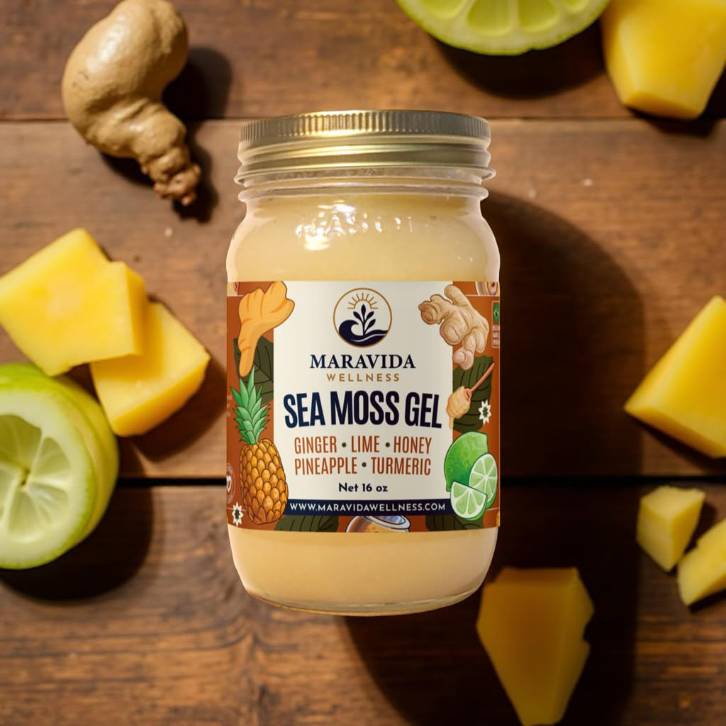 Maravida Wellness Sea Moss Gel – Pineapple, Lime, Honey, Ginger & Turmeric – 100% Natural Raw Organic Irish Moss – 16oz Jar – Premium Superfood for Everyday Wellness Maravida Wellness uk supplements