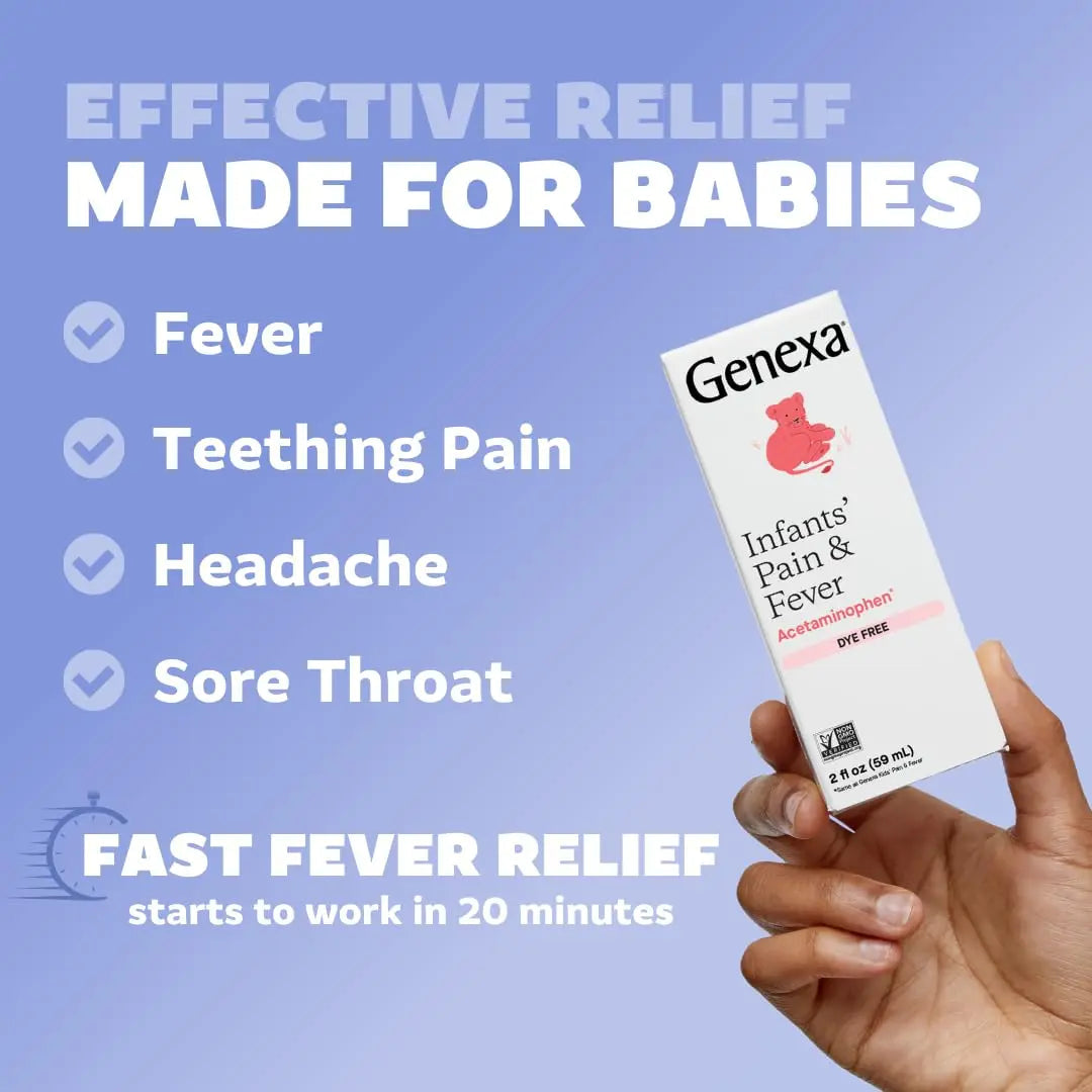 Genexa Infants' Clean Acetaminophen | Pediatrician Preferred Ingredients | Pain Reliever & Fever Reducer for Babies | Dye Free, 0% Artificial Additives | Delicious Organic Blueberry Flavor, 2 fl oz Genexa uk supplements