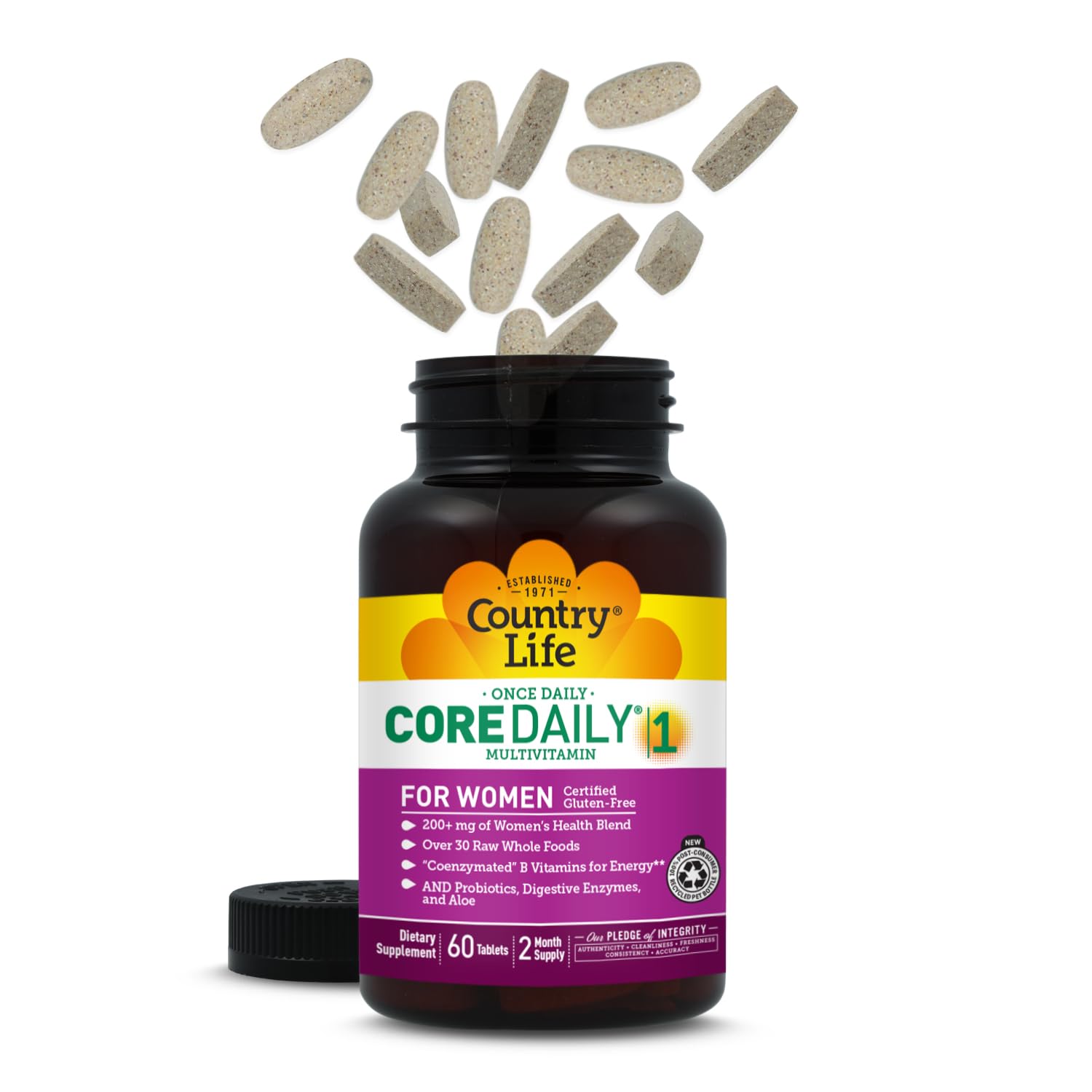 Country Life Women’s Core 1 Daily Multivitamin with Iron, Cranberry, Probiotics, and Digestive Enzymes-Certified Gluten-Free Formula for Energy, Immune Support and Complete Digestive Health,60 Tablets Country Life uk supplements